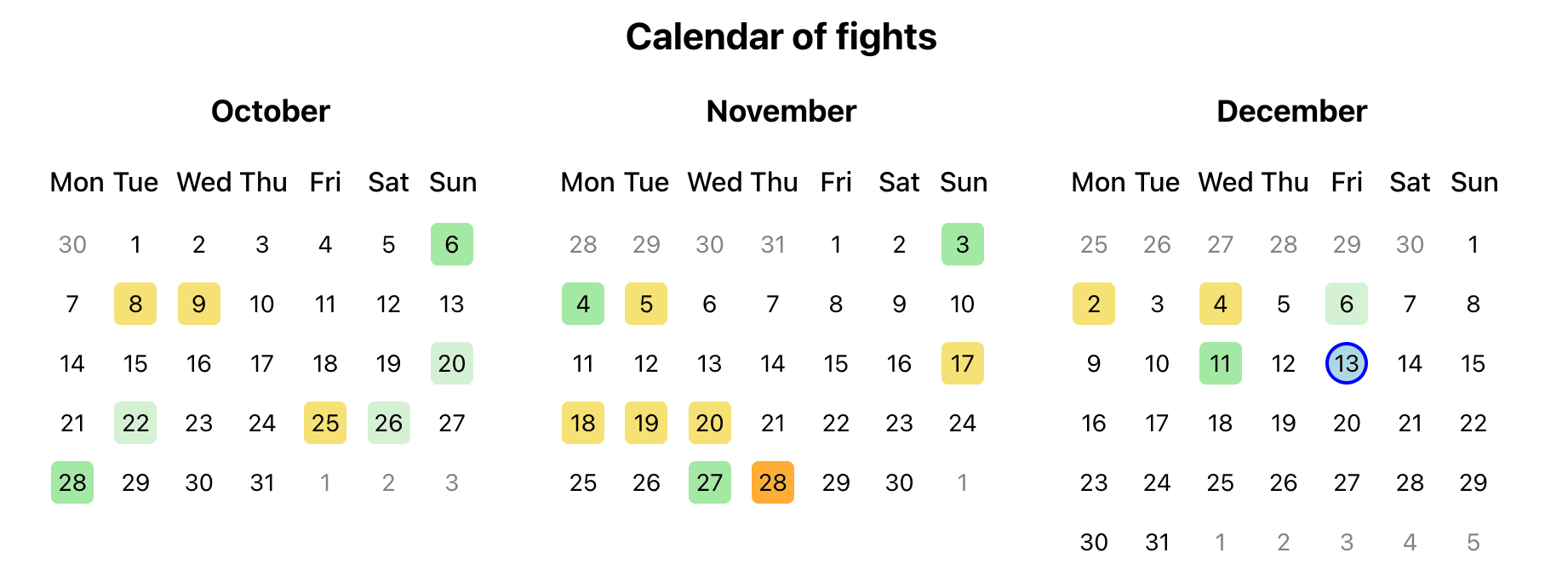 Fight calendar